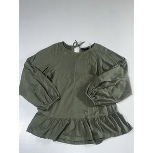 Banana Republic Green Round Neck Balloon Sleeve Ruffled Hem Blouse Top Size Med